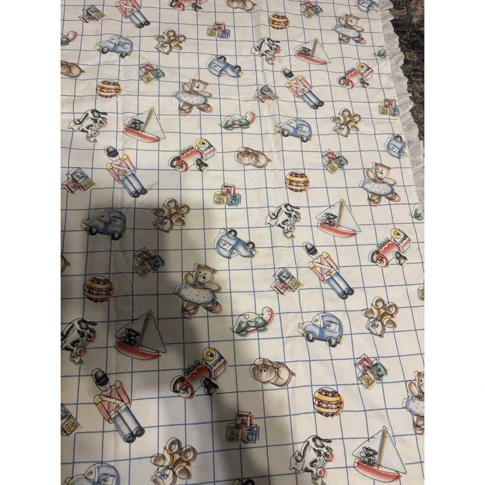 Vtg 80s‎ "That's Our Baby" Crib Blanket Teddy Bear Duck Blocks Bunny 43" X 36" - Picture 11 of 15
